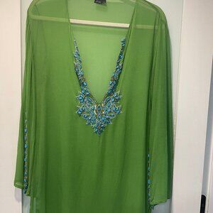 Inca kelly green beaded tunic size L